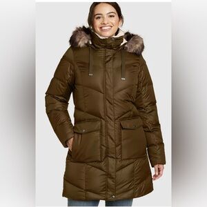 Women's Olive Parka with Faux Fur Trim